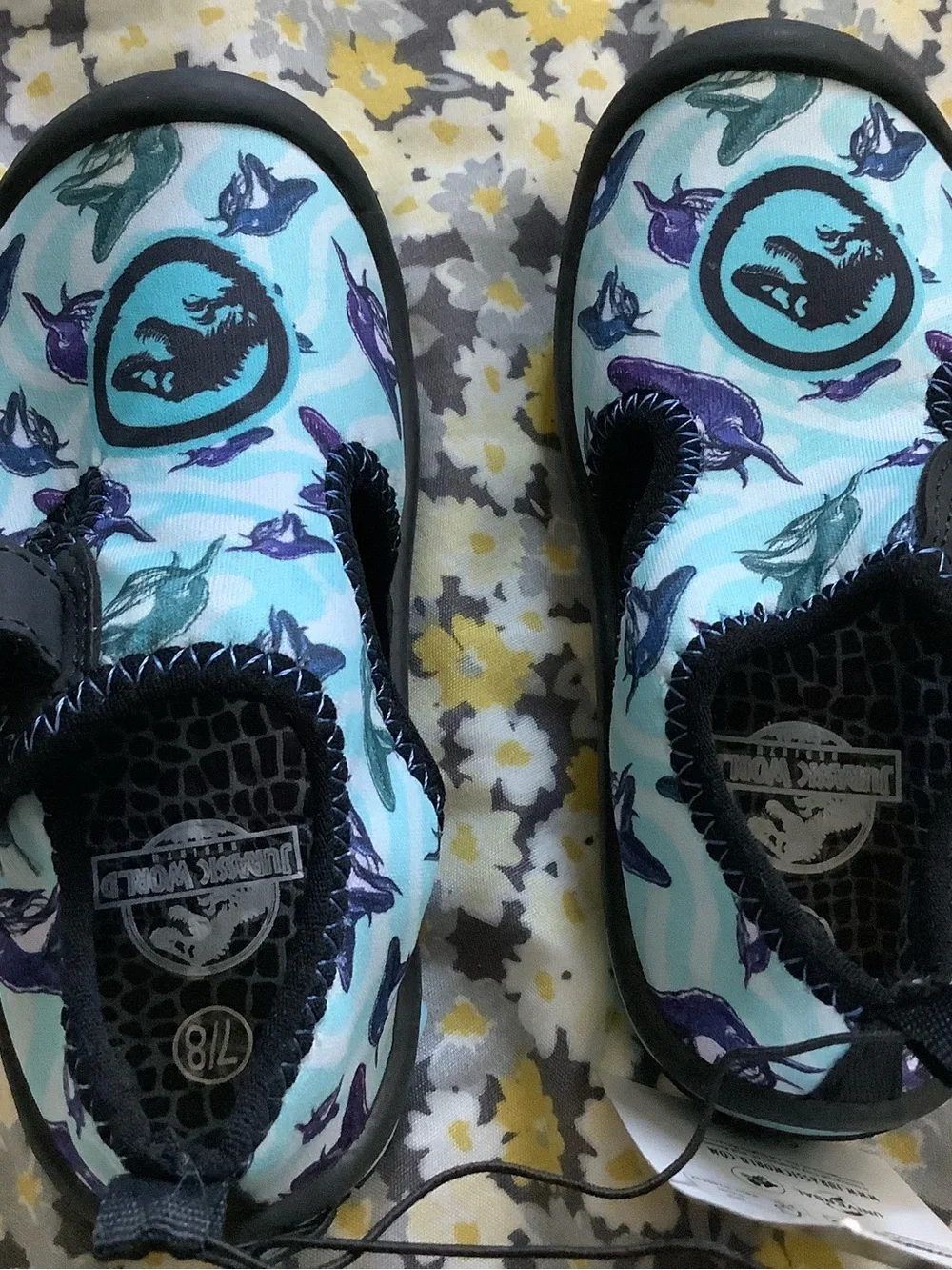 Kids Light Blue Dino & Dolphin Water Shoes with Easy-Fit Strap
